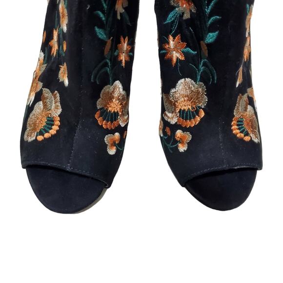JustFab | Embroidered Floral Stiletto Peep Toe Ankle Booties - Picture 4 of 12